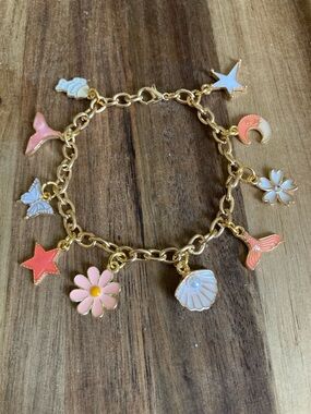 Handmade Charm Bracelet with Pastel Ocean & Floral Charms